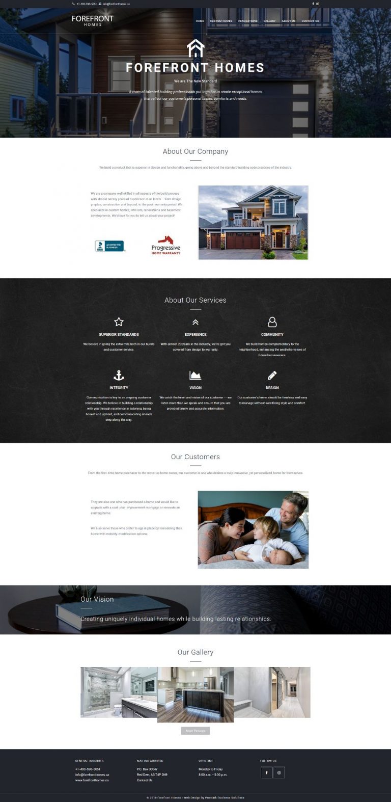 Forefront Homes, Located in Red Deer, Alberta Web Design.